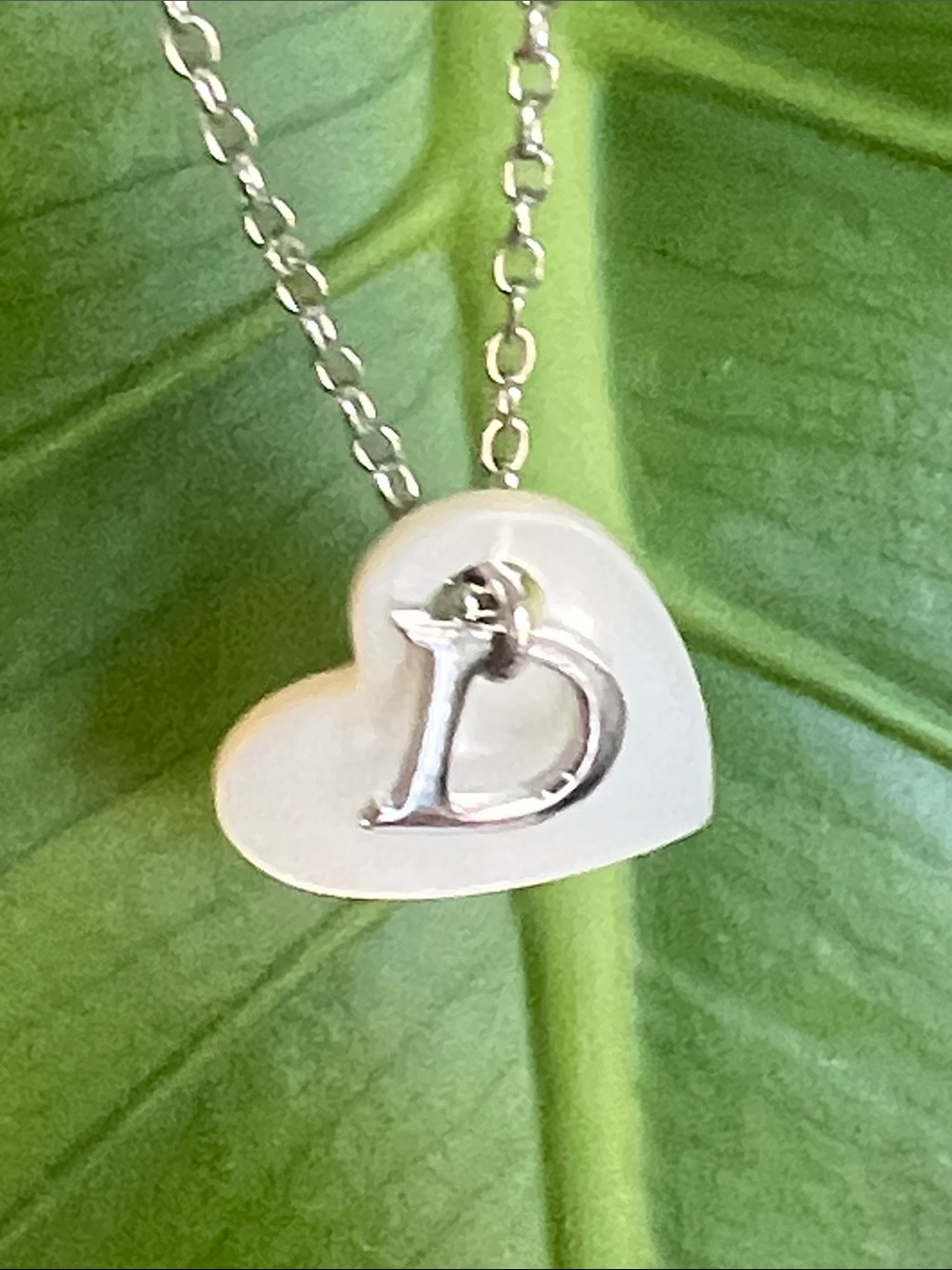 DIOR Mother of Pearl Heart Pendant Necklace with Letter D